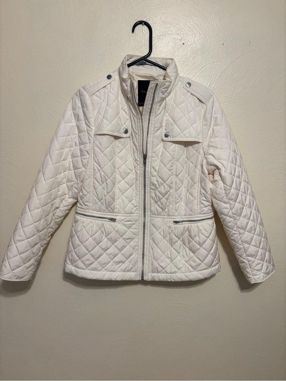 Talbots White Quilted Moto Jacket Lightweight Zip Front Women’s - Picture 2 of 9